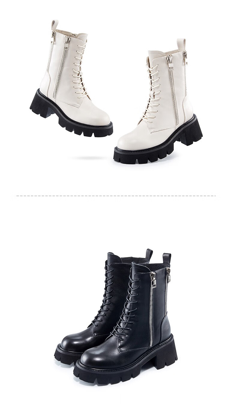 哈森秋冬新款时装靴潮酷短靴秋冬显瘦马丁靴时尚女靴ha210602 黑色牛