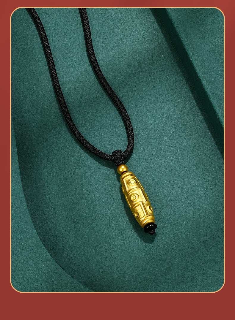 智玉云祥珠宝999足金天珠黄金吊坠项链男3d硬金长筒花纹转运珠路路通