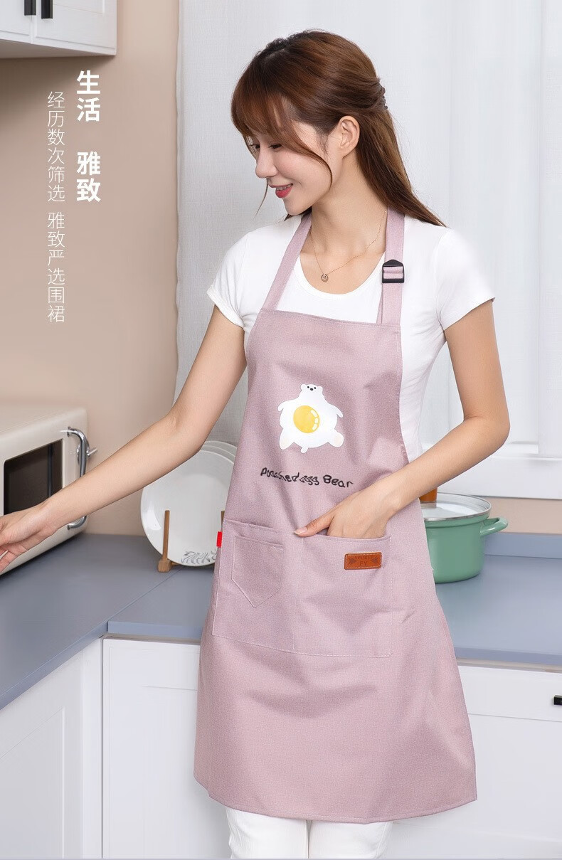 家减尘除厨房家务棉麻围裙可爱卡通家用做饭罩衣易防水防油学生画画