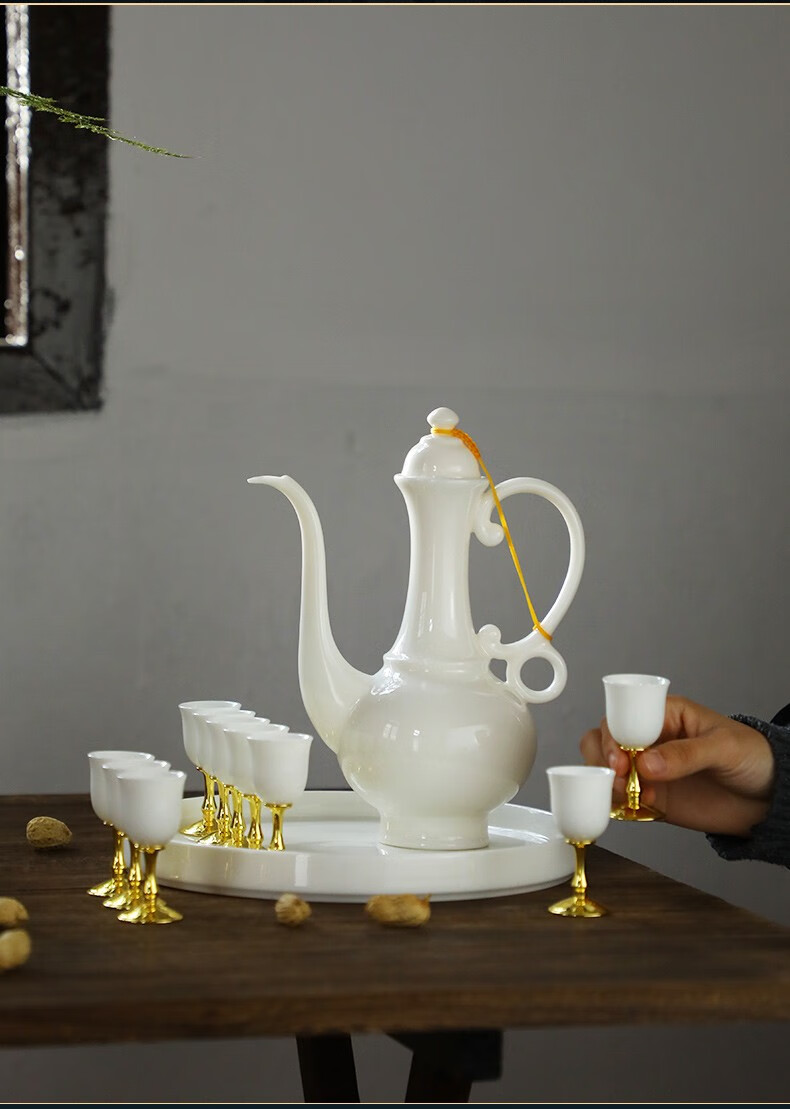 丰阁羊脂玉瓷家用白酒杯茅台酒盅中式烈酒酒具套装分酒器复古酒器宫廷