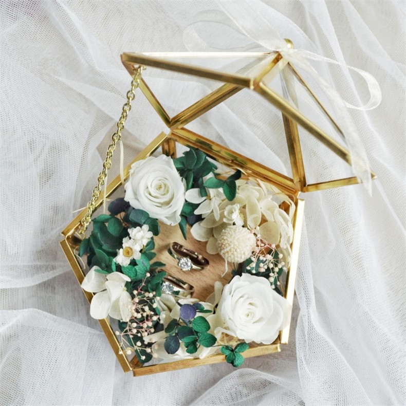 永生花戒指盒婚礼求婚婚戒盒对戒新娘钻戒盒交换戒指求婚道具 大号蓝