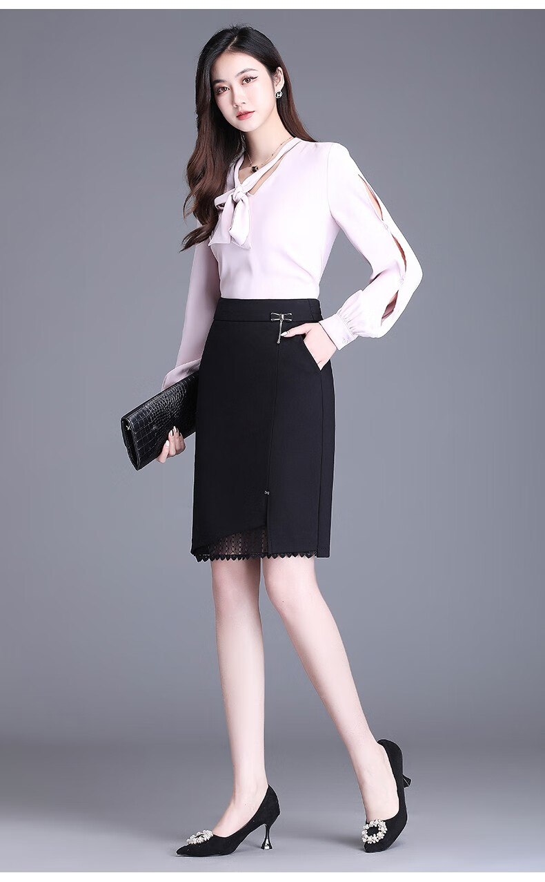 珂妃娅职业半身裙女修身短裙高腰显瘦a字裙商务休闲工作黑色裙子6750