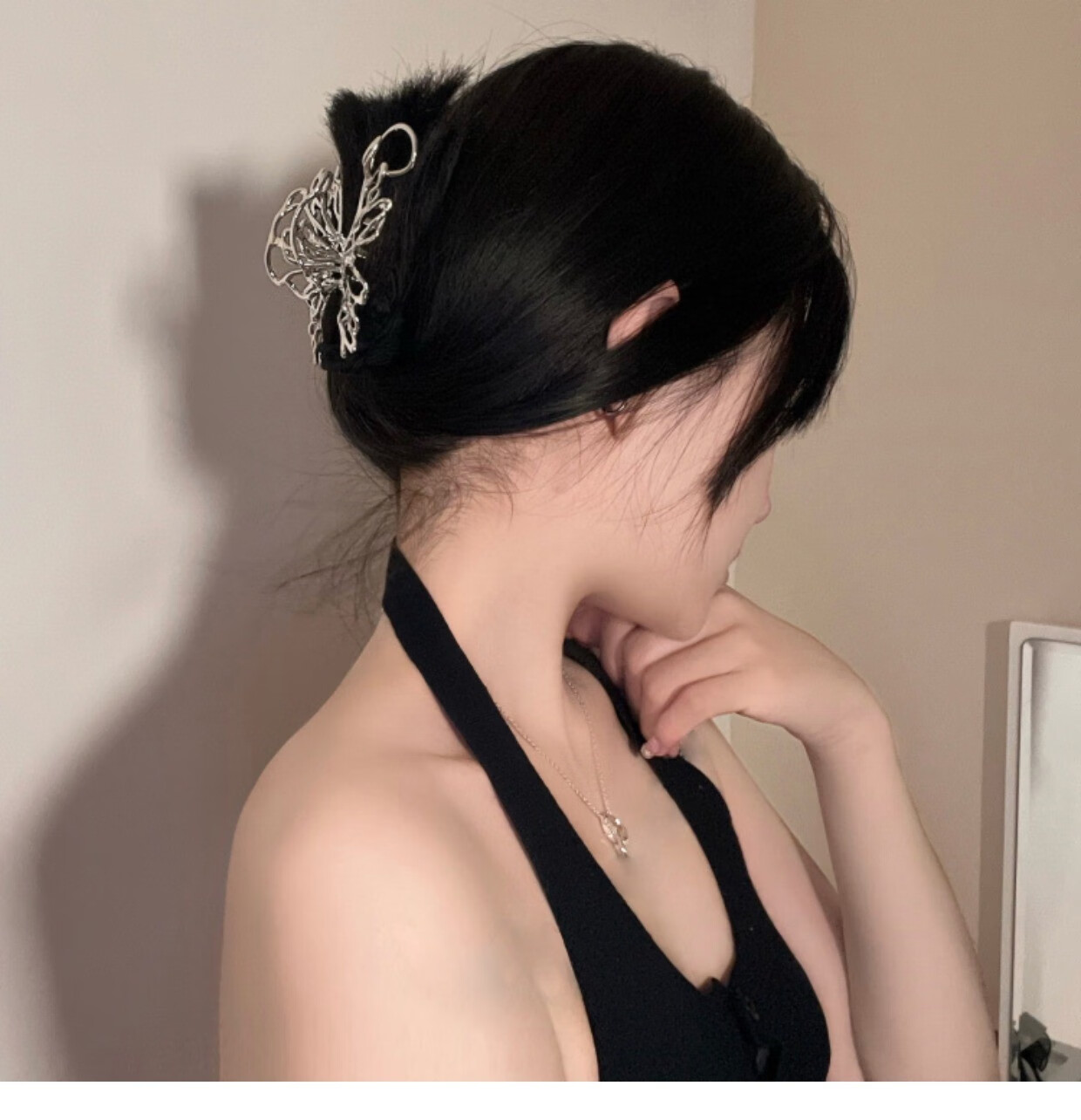 shufen金属蝴蝶结发夹女后脑勺小众抓夹大号鲨鱼夹高级感盘发抓夹子