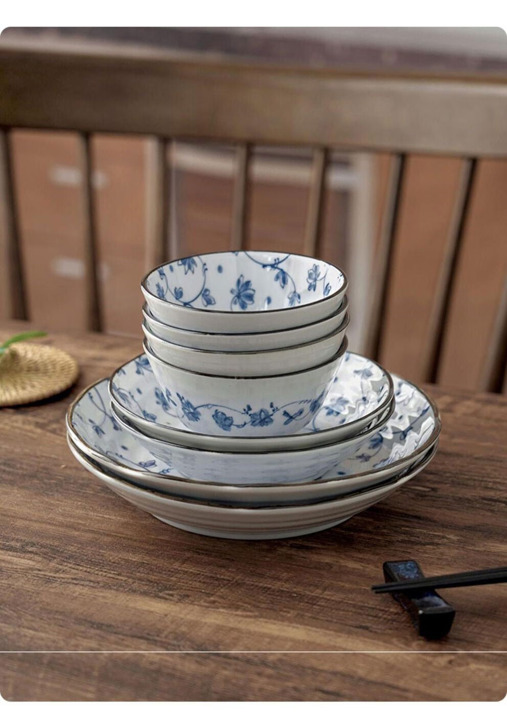 祥媛陶瓷餐具套装家用青花简约盘子碗盘碟组合中日式碗碗盘青花8件