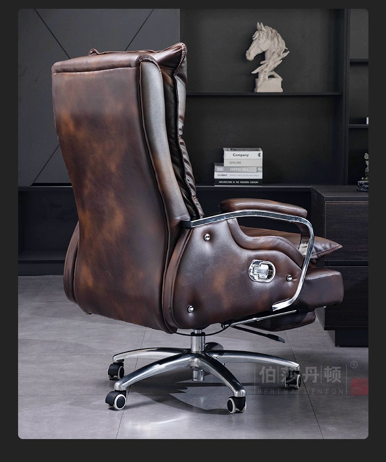 伯莎丹顿老板椅书房家用可躺大班椅椅子电脑椅真皮高档办公椅书房按摩