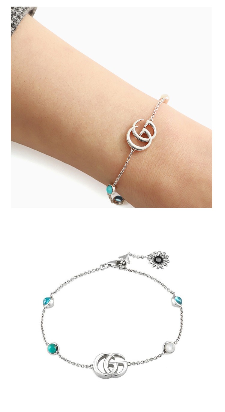 gucci 古驰 双g花朵彩色宝石手链 银色 18【图片 价格 品牌 报价】