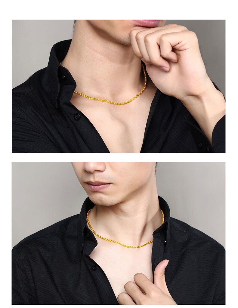 瑞幸珠宝黄金项链999足金连连双环福字扣龙须土豪老板项链男款福字扣