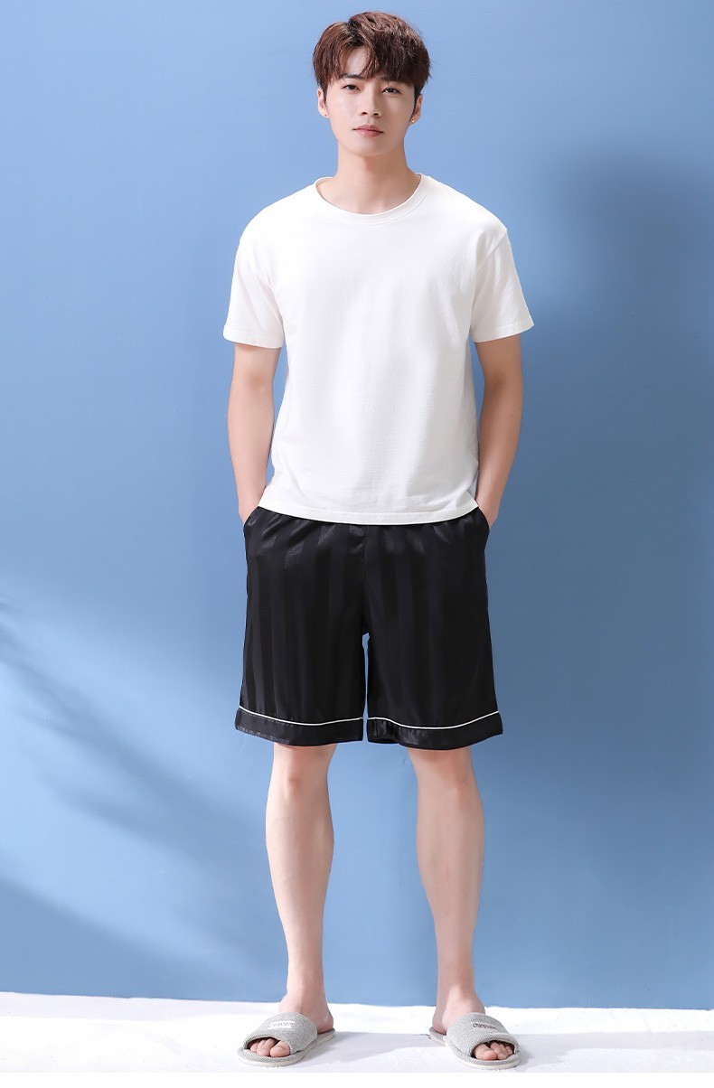 恒源祥睡裤男士夏季薄款冰丝居家短裤夏天宽松家居裤五分大裤衩黑色