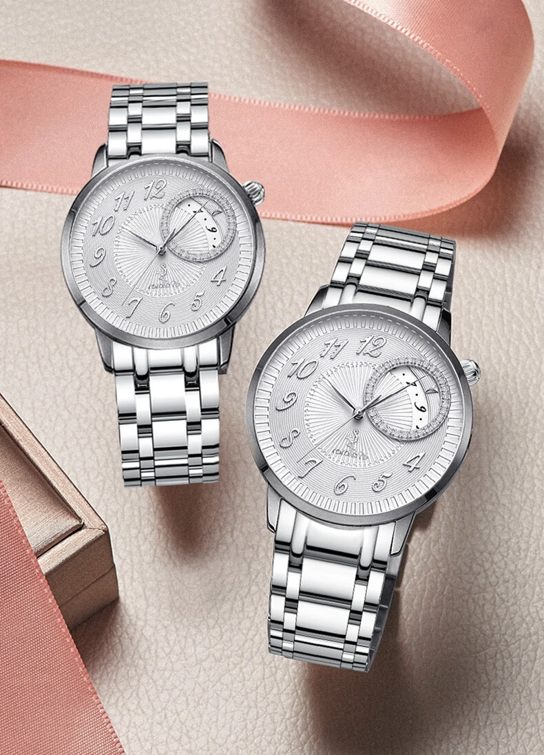 rorolove 情侣手表 30颗天然钻石男女手表一对 经典钢带对表 送礼物