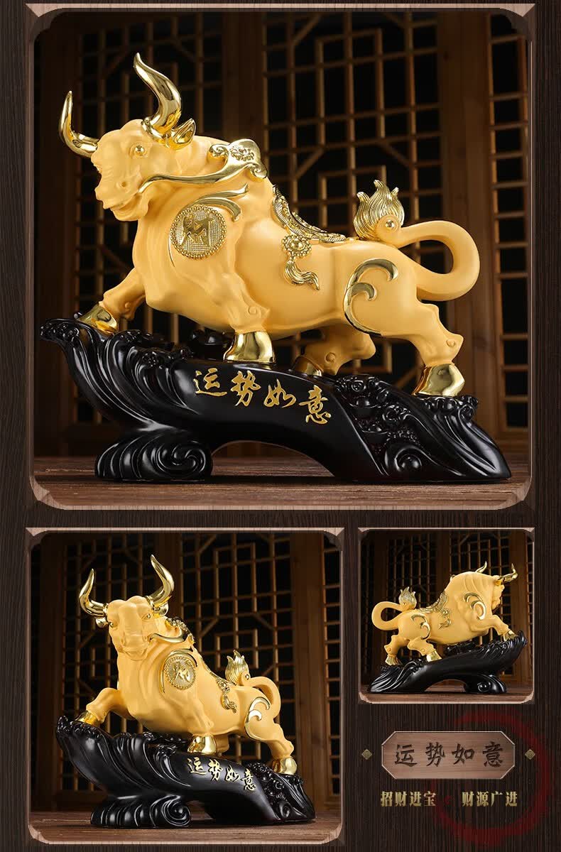 质觉 高档办公桌面摆件招八方财牛办公室老板桌树脂装饰工艺品牛气冲