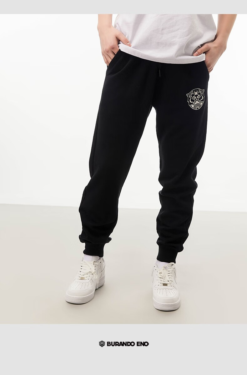 burandoeno潮牌虎头卫裤男百搭虎头黑色休闲裤时尚束脚卫裤男裤eaask