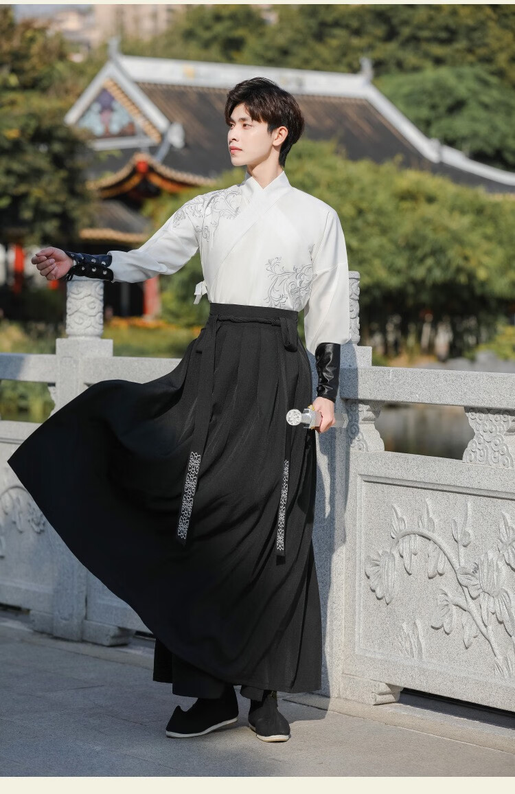 臻一萌汉服男刺绣花交领齐腰襦裙汉元素古装武侠剑客帅气公子中国风