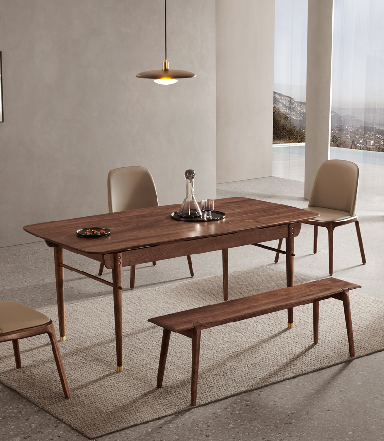 白羌笛 直远 fas级北美黑胡桃木长餐桌椅 北欧侘寂风极简经典实木餐台