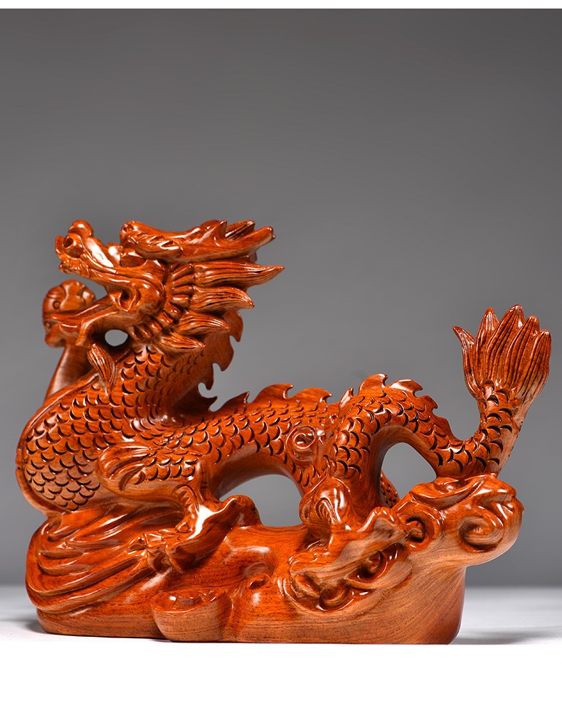 浣彩黄花梨木雕龙摆件招财风水生肖龙实木雕刻工艺品客厅办公室装饰品