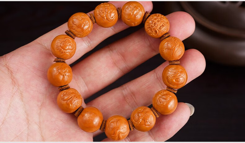 盘道橄榄核手串十二生肖橄榄核雕刻文玩手串男士手把件