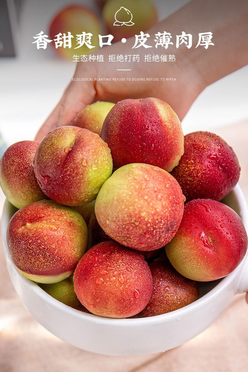 左岸壹号 新鲜珍珠枣桃 纯甜离核 枣味小油桃 3斤装枣桃【图片 价格