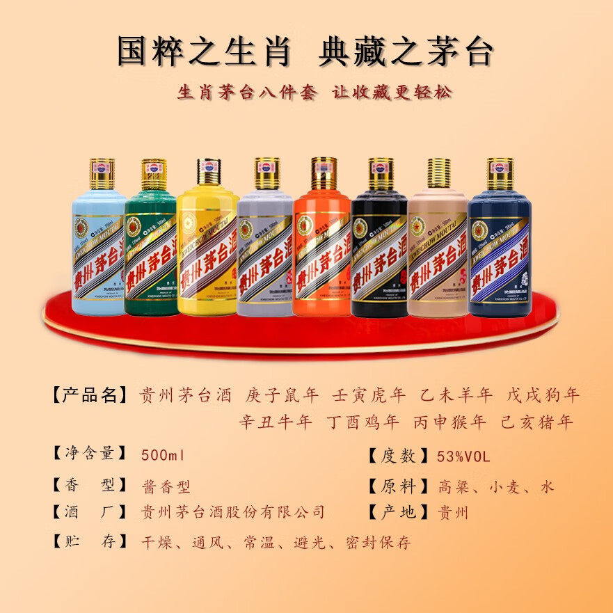 新品茅台生肖纪念酒53度酱香型白酒生肖牛年500ml单瓶