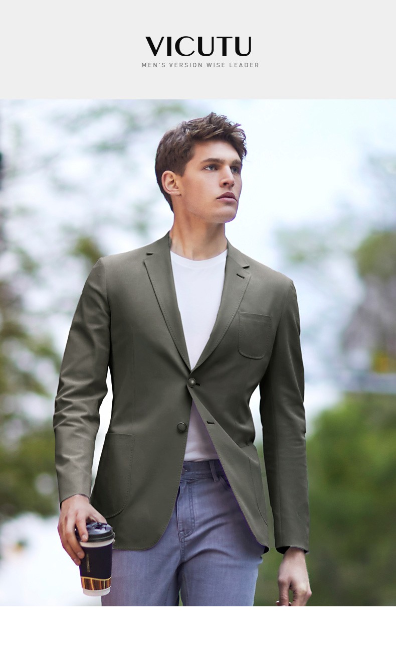 vicutu男士单西服轻商务易打理可水洗轻薄透气不易皱潮流休闲西装外套