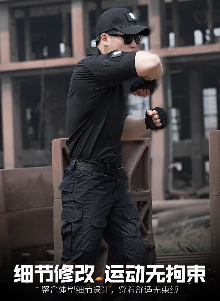 伯莎丹顿品牌户外迷彩服套装男夏季军迷蛙服蟒纹迷彩服作训服短袖黑色