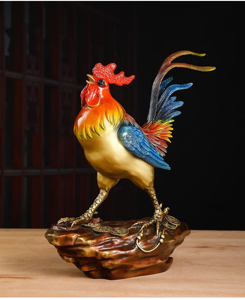 汉京金鸡报喜铜鸡摆件十二生肖金钱鸡开业礼品办公室招财家居客厅酒柜