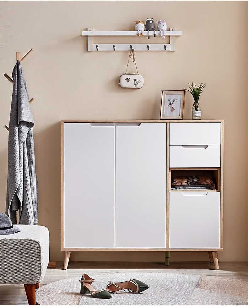 全友家居 北欧入户玄关柜 现代简约鞋柜 客厅实木柜脚收纳斗柜 免拉手