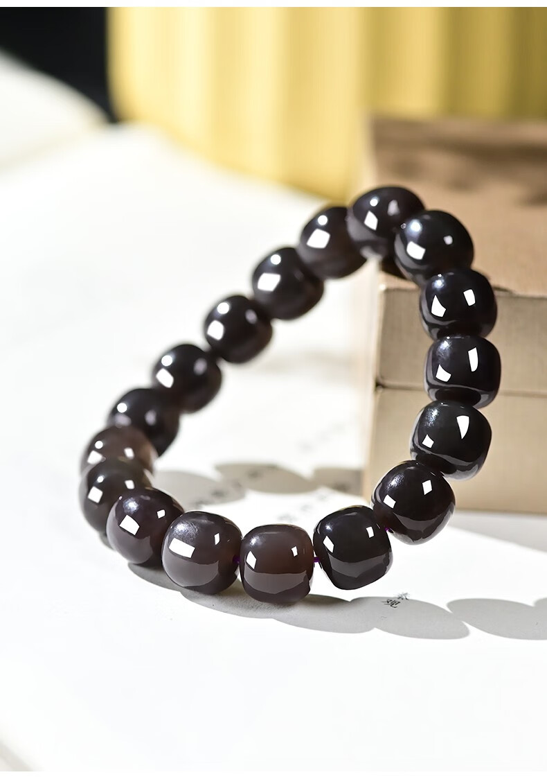 好聚多 和田玉烟紫色手串女老型珠玉石手链男帝王紫路路通桶珠手饰