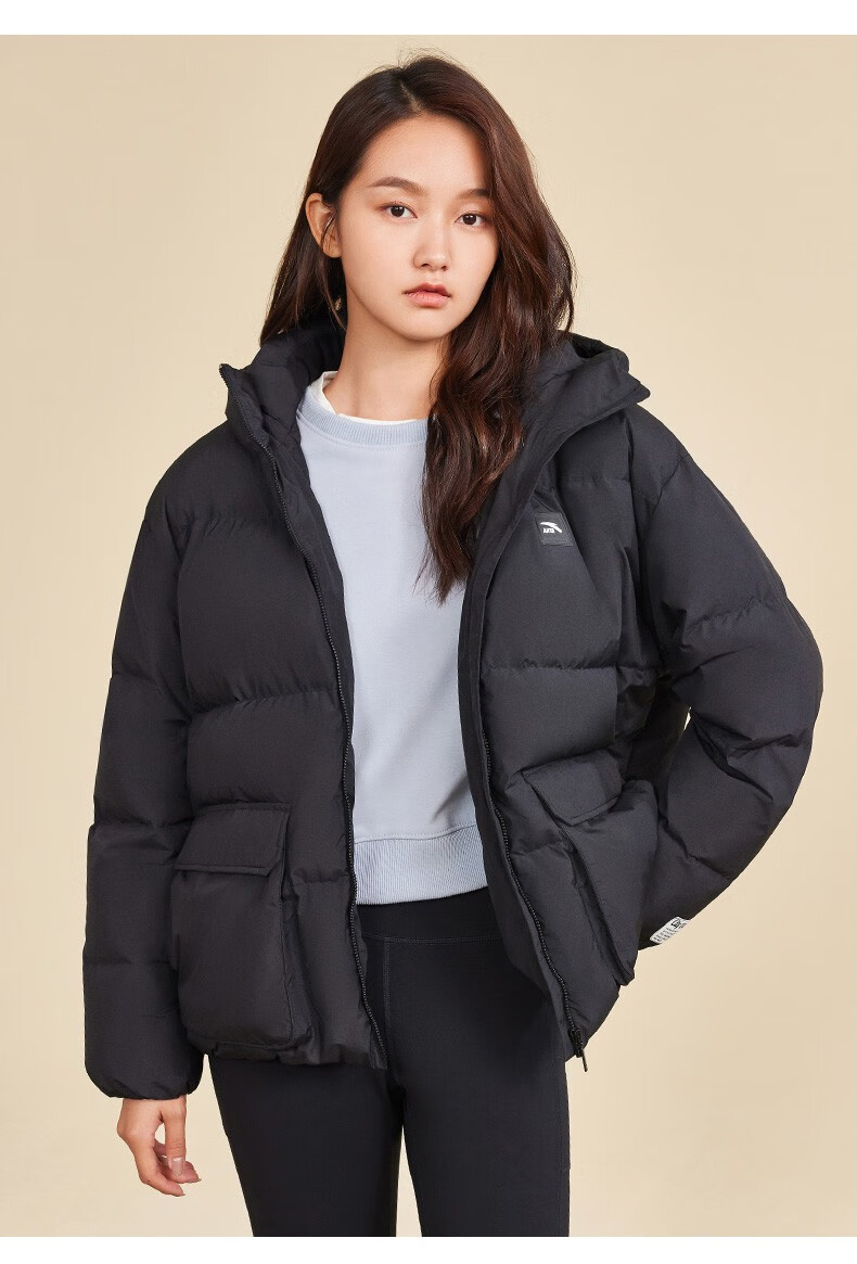 安踏(anta) 羽绒服女款防泼水2022秋冬季新款保暖纯色羽绒服休闲简约