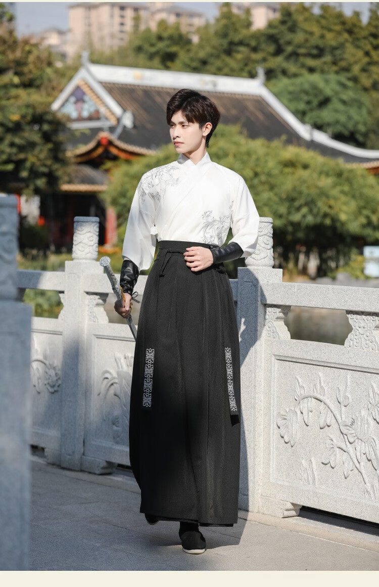 臻一萌汉服男刺绣花交领齐腰襦裙汉元素古装武侠剑客帅气公子中国风