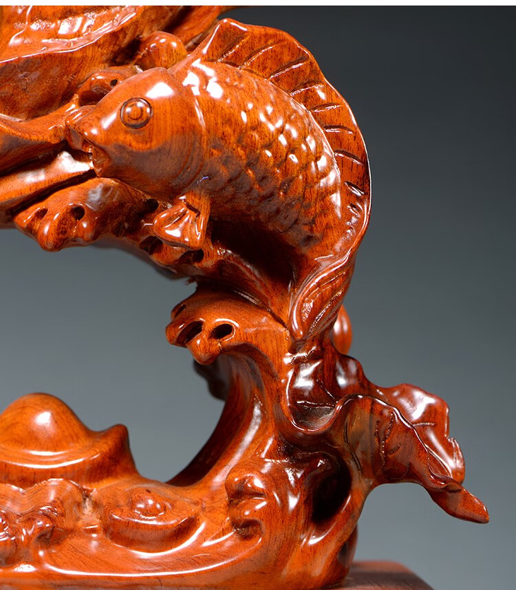 之柠花梨木鱼实木雕刻摆件客厅店铺连年有余乔迁新居红木工艺品礼品