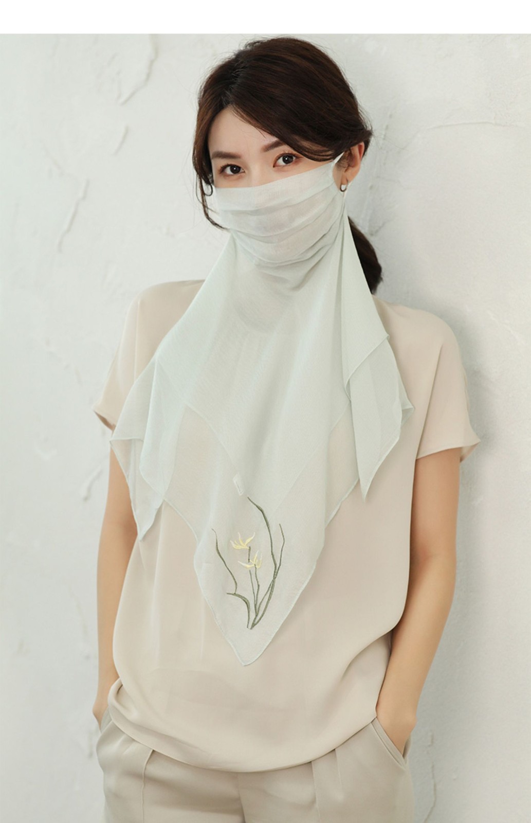 zonyouq品牌真丝防晒面纱女脸罩夏季桑蚕丝丝巾遮脸面罩汉服古风薄款