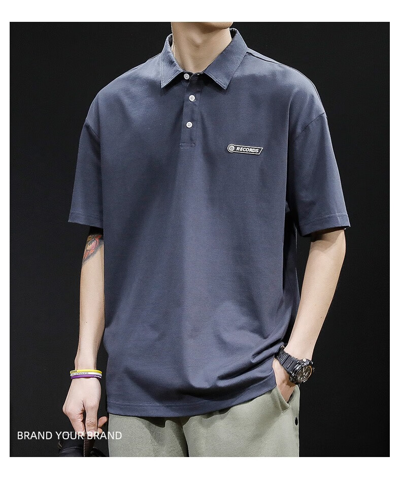 胖胖兄短袖t恤男宽松纯棉翻领polo半袖男士五分袖夏季有领打底体恤衫