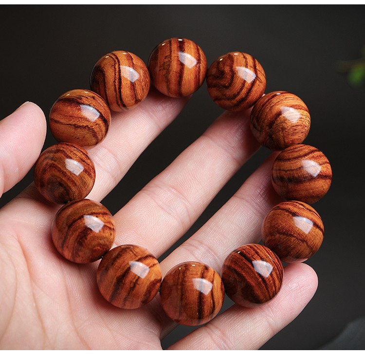 月印百川海南黄花梨手串男虎皮纹佛珠念珠文玩手链送礼盒装养心