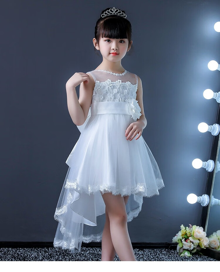 儿童燕尾婚纱礼服裙网纱蓬蓬公主裙中大女童演出服花童连衣裙 浅紫色