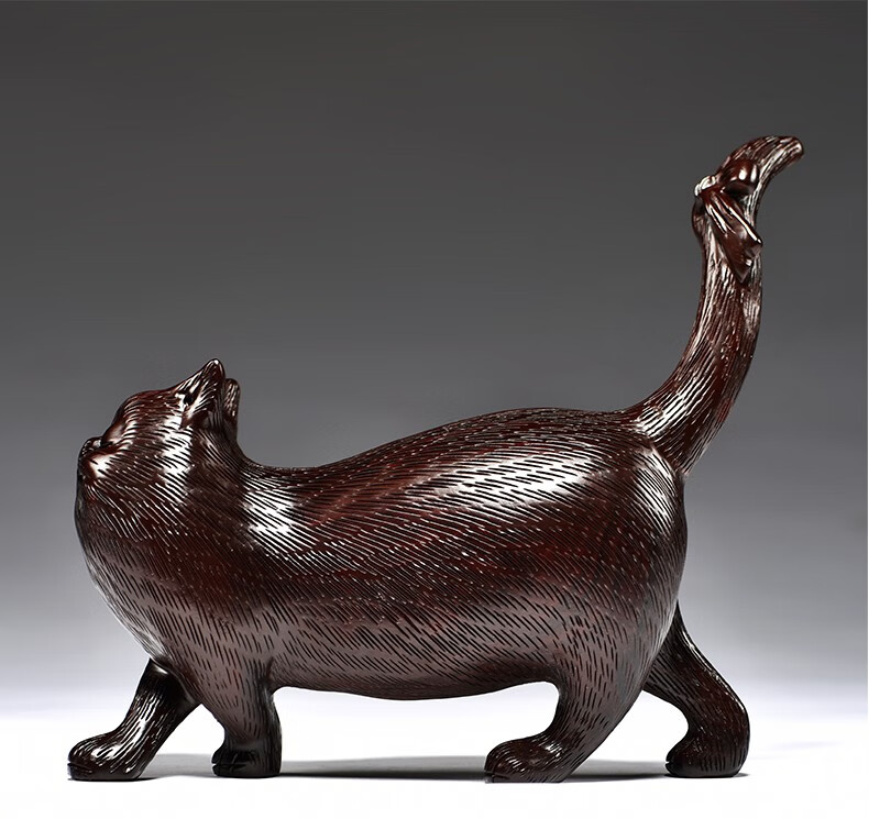 艺永轩黑檀木雕猫摆件工艺品实木动物可爱小猫家居客厅