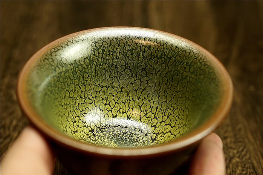 绿鹧鸪斑三才盖碗釉色清新层次佳张国平建阳建盏茶具