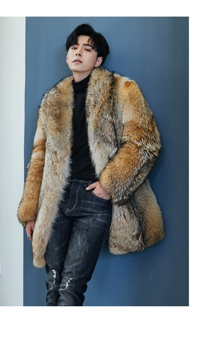 欧迪鸟轻奢品牌皮草男原生态狼毛皮草大衣男士潮款北美加拿大郊狼进口