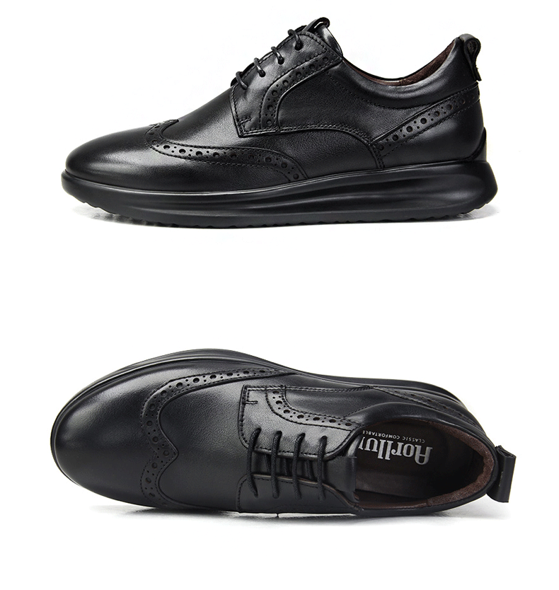 aorllun奥勒伦男士皮鞋真皮软底运动轻舒适秋季厚底雕花布洛克商务