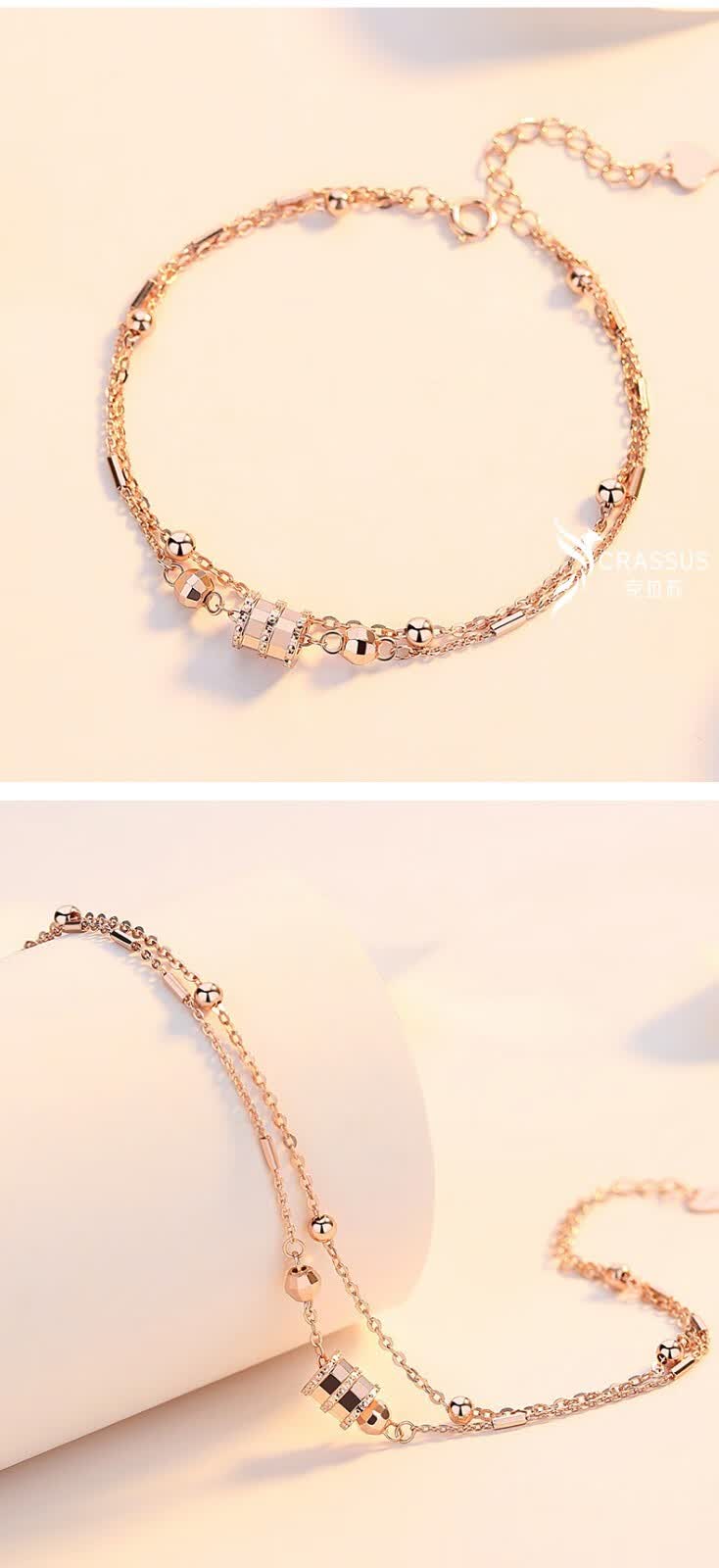 克拉苏crassus小蛮腰手链女925银玫瑰金色双层手链生日礼物送女友送