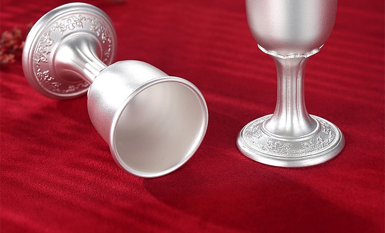 善家银匠足银999白酒杯手工银杯高脚杯白酒烈酒家用一口杯银酒具结婚