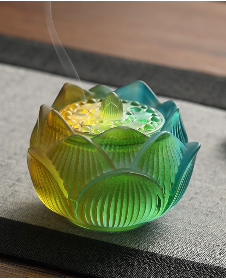 琉璃香炉禅意荷花檀香家用室内香薰炉香道打香篆打拓盘香茶道摆件