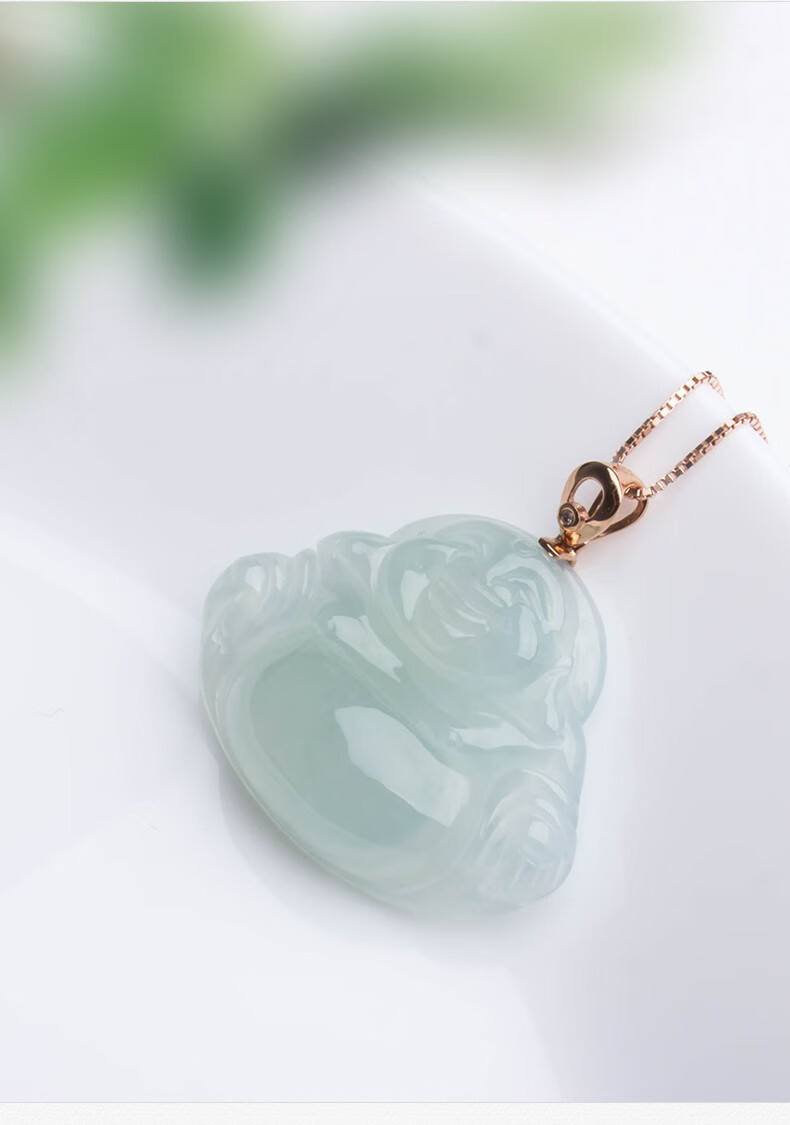 玉悦东海 翡翠吊坠冰种玉佛玉坠女18k金镶嵌佛公玉吊坠弥勒佛笑佛多款