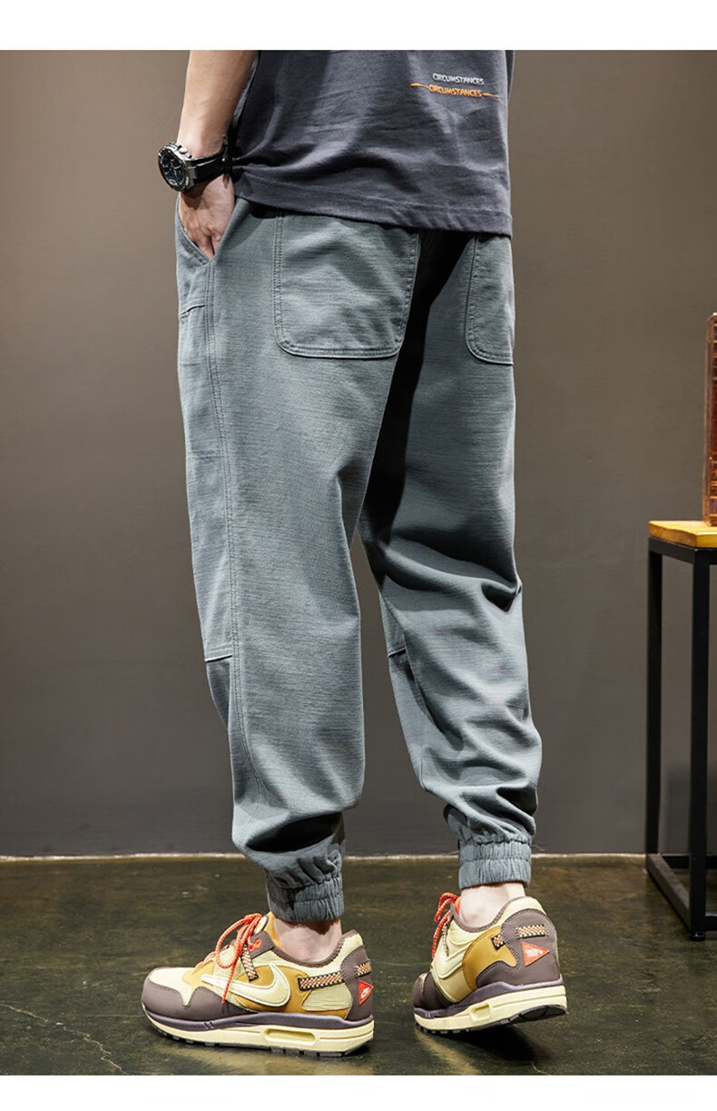 名面束脚休闲裤男宽松工装裤男士束脚裤男生哈伦裤胖子大码春秋季加肥