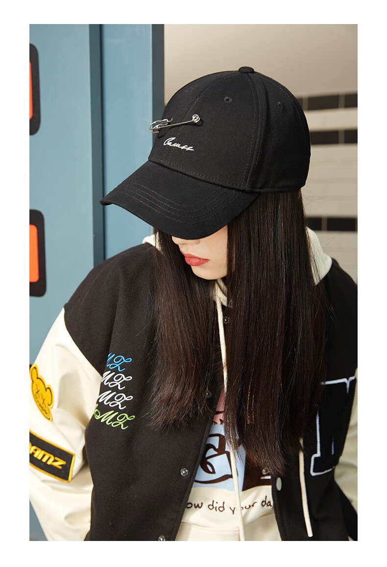 cacuss帽子女棒球帽四季款纯棉透气户外遮阳帽时尚别针情侣鸭舌帽修饰