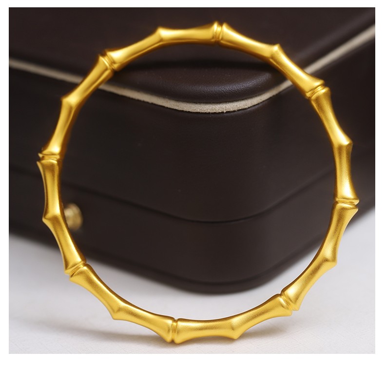 老凤凰节节高古法黄金手镯女 足金999竹节素圈金镯子 半实心手环送