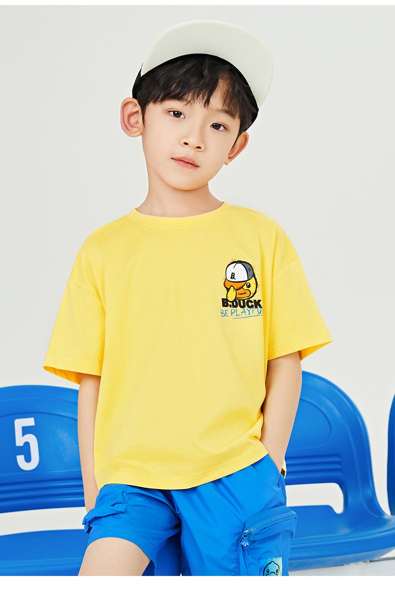 bduck小黄鸭童装男童短袖t恤2022夏新款儿童中小童夏装洋气潮白色140