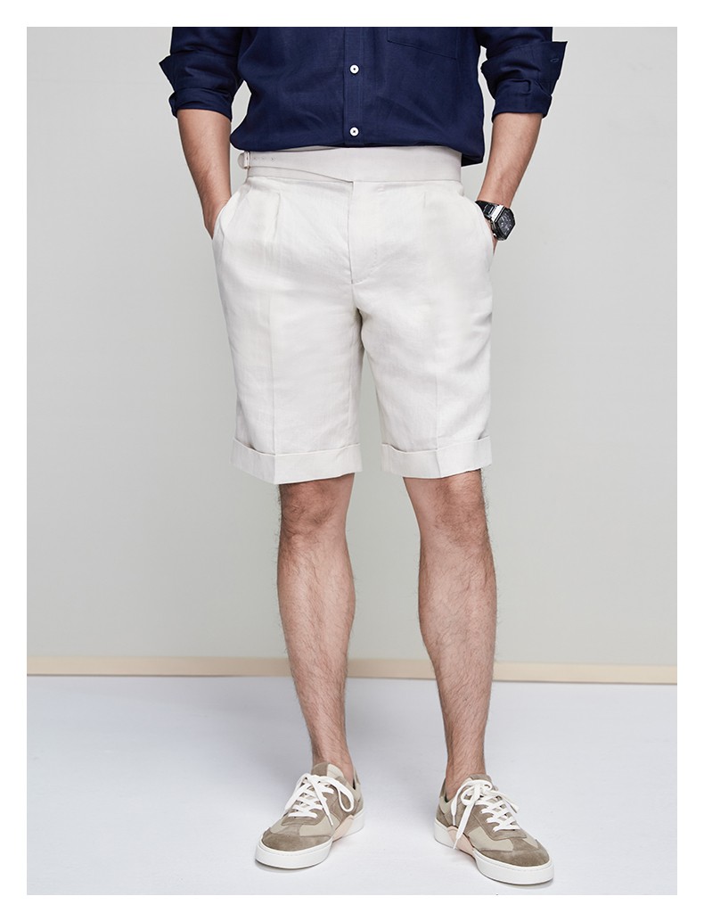 facecity库尔格高定那不勒斯防皱亚麻短裤男士五分裤商务休闲裤子