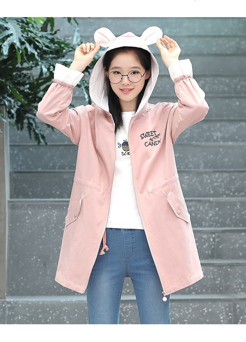 汝雅惠中学生外套女春秋装新款学生韩版学院风少女bf初中生中长款风衣