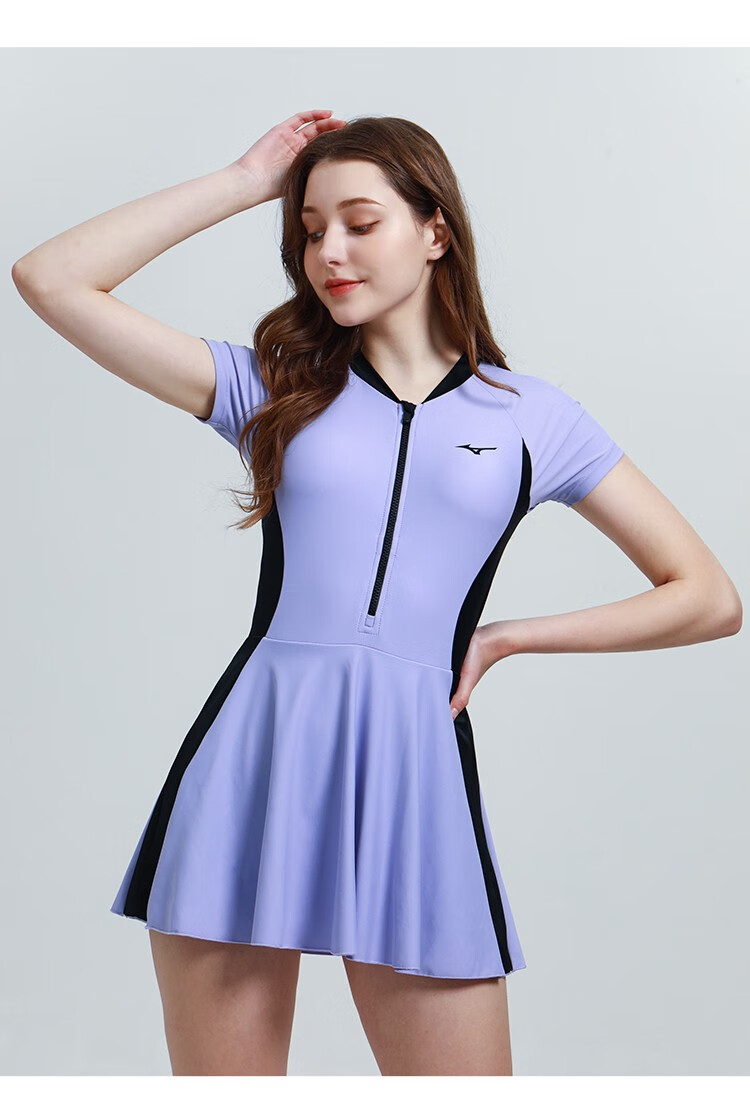 美津浓 mizuno 泳衣女运动健身休闲连体裙式泳装遮肚显瘦保守泡温泉