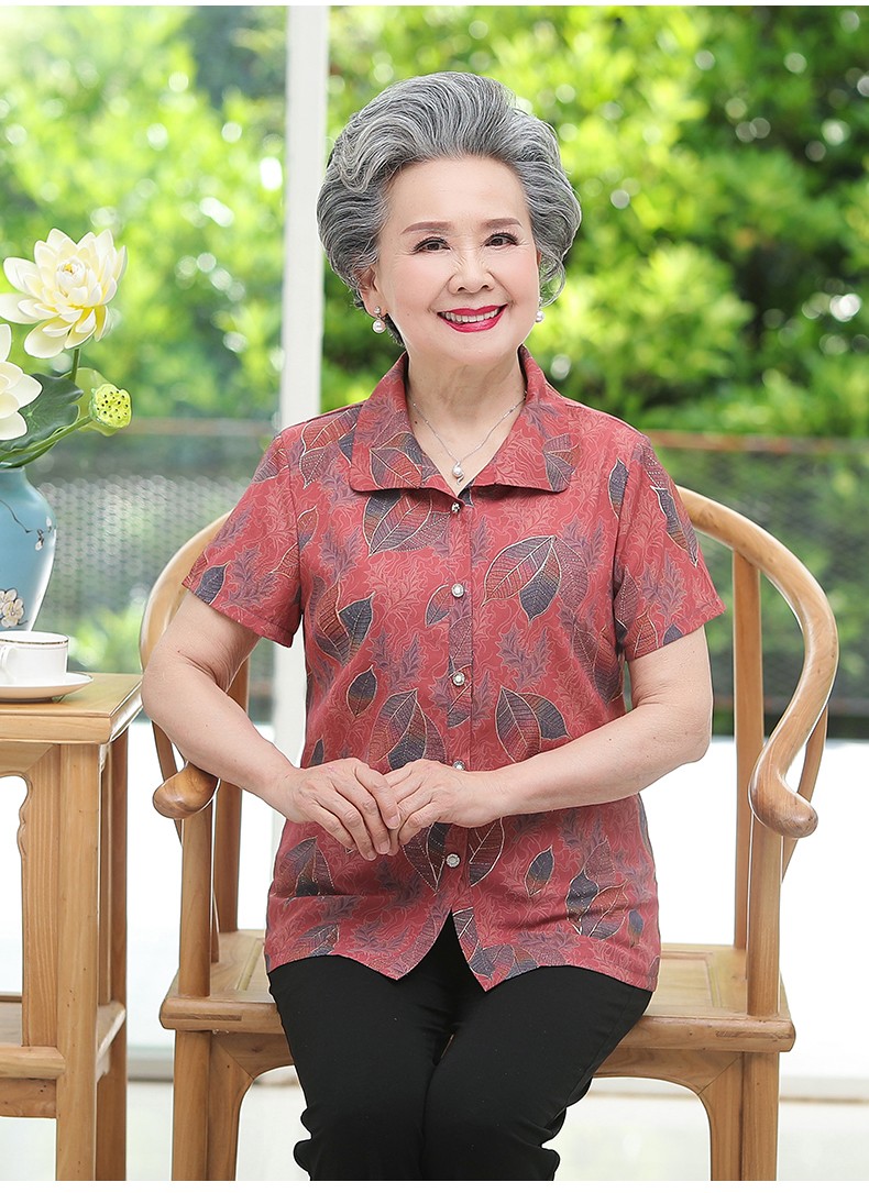 宸蚨祥中老年人女装奶奶装七分袖衬衫t恤夏季新款妈妈装薄款夏装女老