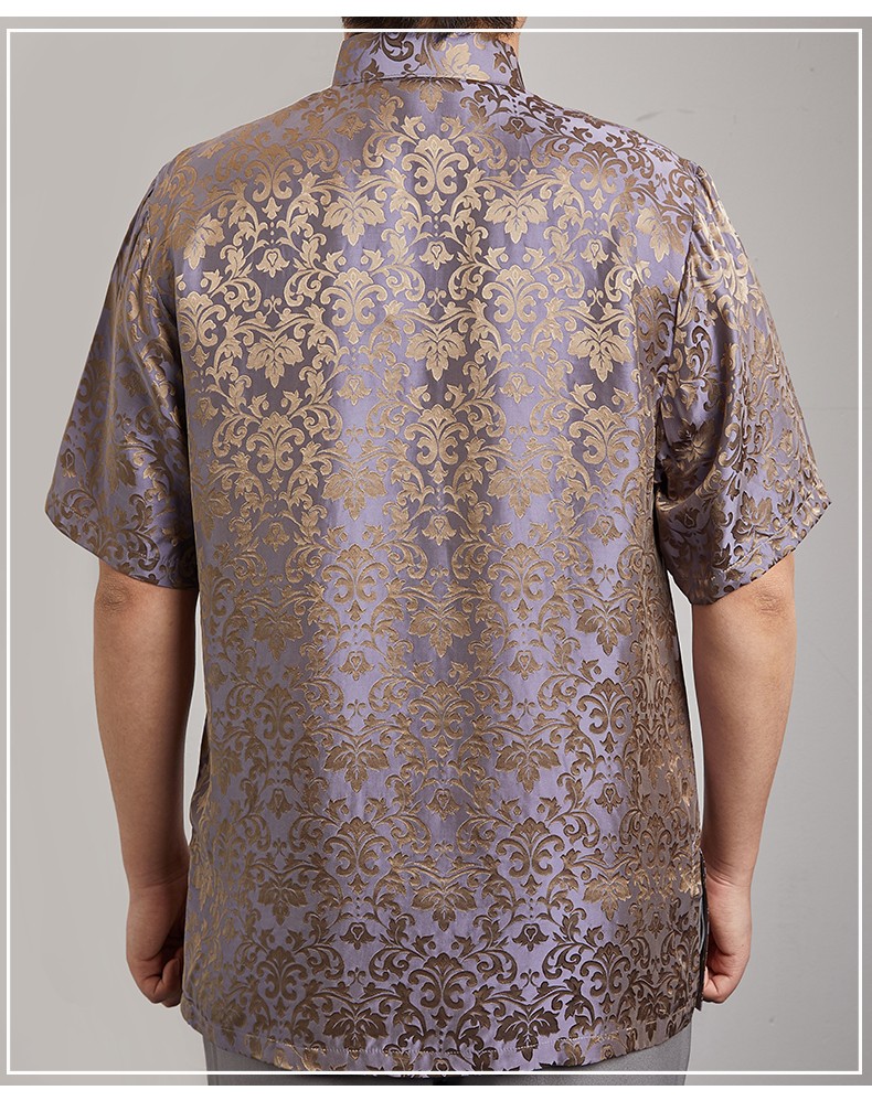 重磅桑蚕丝唐装男短袖真丝绸中老年人天蚕丝老式衣服中式茶艺服装男